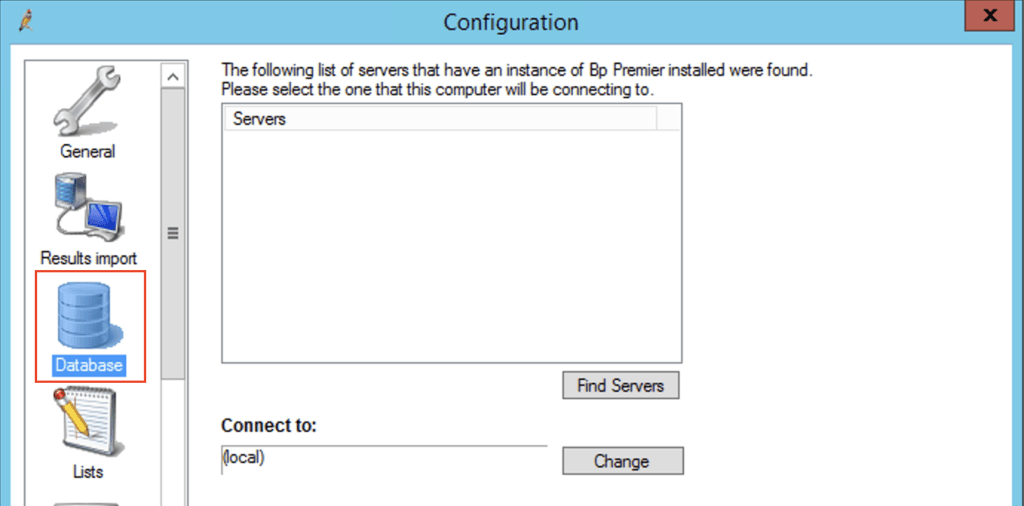 Screenshot: Select Database on the left hand side: