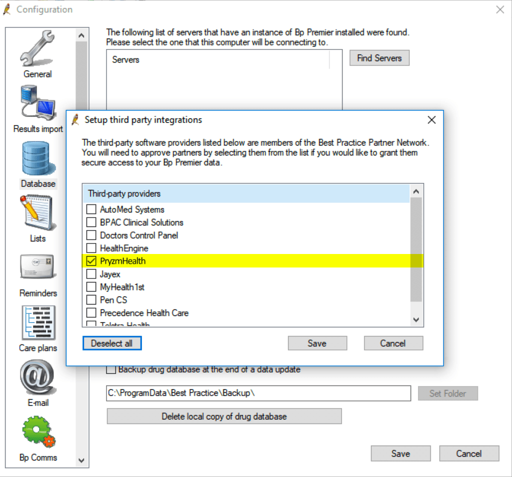 Screenshot: Select Database on the left hand side: